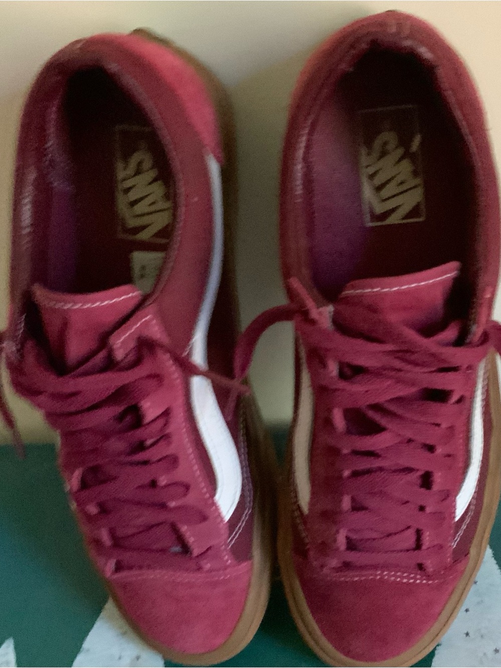 Vans Burgundy Suede Old Skool Sneakers with White Stripe